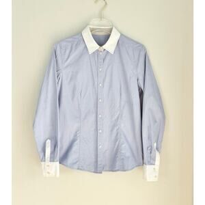 Preppy Basler Cotton Oxford Shirt Blue Size Small Contrast Collar Cuffs Academia